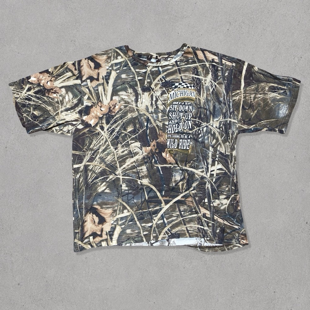 Brooklyn Michigan Firewater Camo All Over Print T-Shirt Men's XL Real Tree